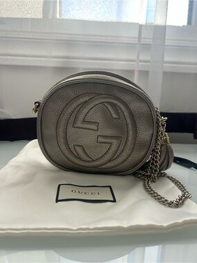 Gucci Gold Metallic Pewter Soho Disco Leather Crossbody Bag